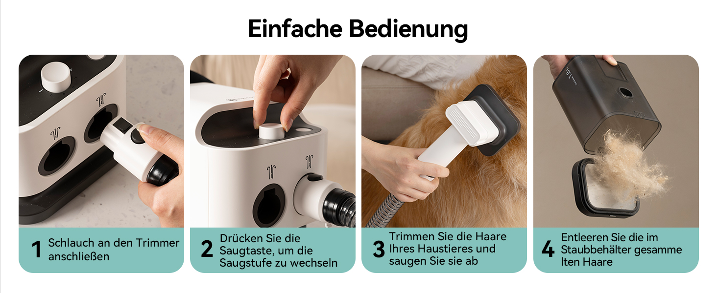 Amicura Шерстьомашинка для собак з пилососом для шерсті та феном 15000Pa, набір для догляду за тваринами, регульована швидкість і температура, 5 перевірених інструментів, тиха машинка для собак та котів