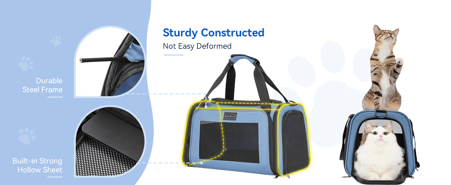 Транспортна переноска для котів та маленьких собак Petsfit, блакитна, S, з захисним ременем та розкладною підстилкою