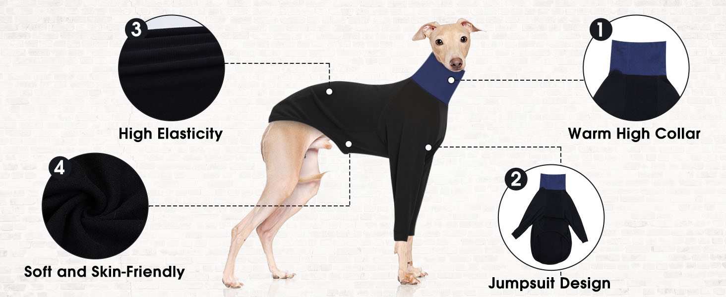 Пуловер з високим коміром для грейхаундів та віндхундів, теплий одяг для собак, зимовий пуловер для маленьких цуценят та грейхаундів, чорний (M)