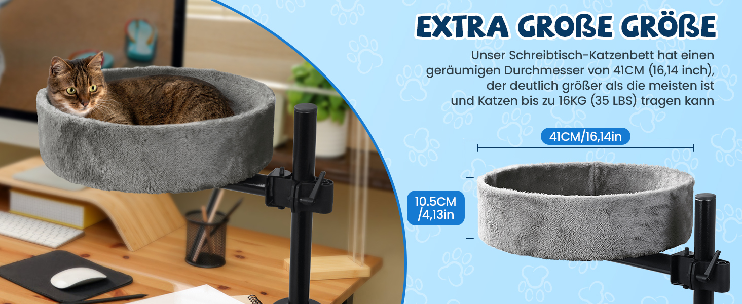 BSWAY Лежанка для кота на стіл - без свердління, 360° обертання, регульована висота. Підвищена котяча лежанка над столом. Тримає кошеня/кота близько, робочий простір чистий. (Темно-сірий, XL)