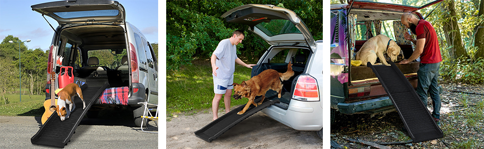 Рампа для собак Aufun: складана, чорна, до 90 кг, 156 x 40 см