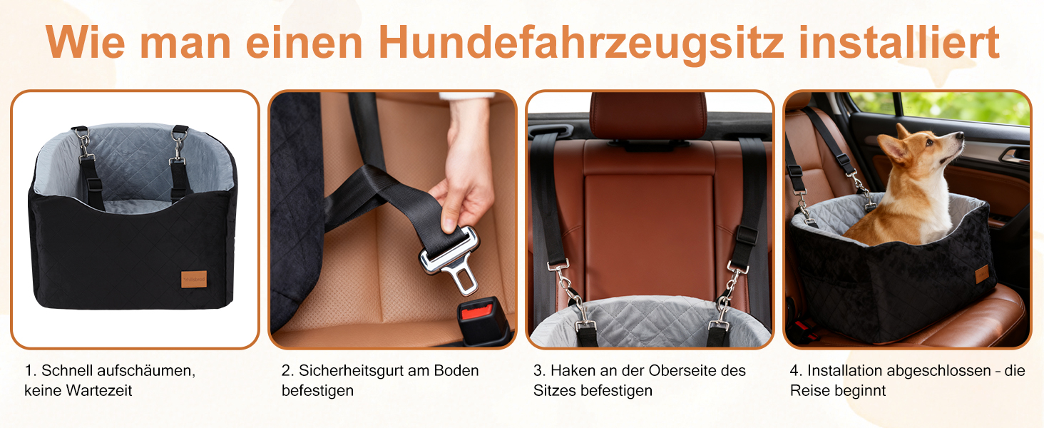 Автокрісло для собак середніх порід до 22,7 кг, автосидіння для собак, крісло-ліжко для подорожей з ременем безпеки, товстим матрацом, неслизьким дном, з можливістю прання та перенесення (Чорний) (55x30x30 см, 52x52x40 см)