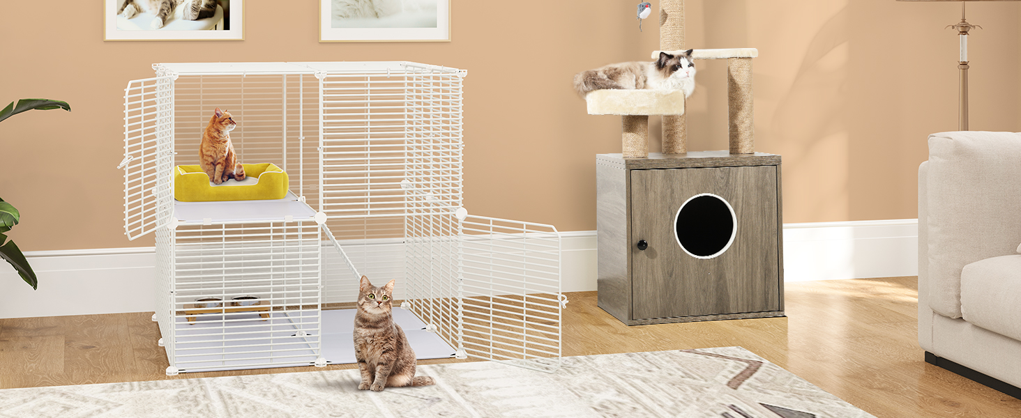 Клітка для котів YITAHOME для дому та вулиці, 2-ярусна, з металевим дротом, з 2 дверима та драбиною, 71x71x71 см, біла