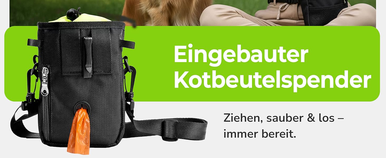 Сумка для ласощів для собак велика, з мискою, кликером, диспенсером для відходів та кишенькою для телефону, 3 способи носіння, ідеальна сумка для дресирування собак