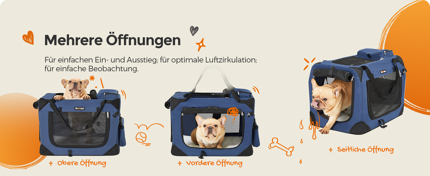 Клітка для собак Feandrea, переноска для собак XL, 81 x 58 x 58 см, з металевим каркасом та ручками, дихаюча, з кишенями