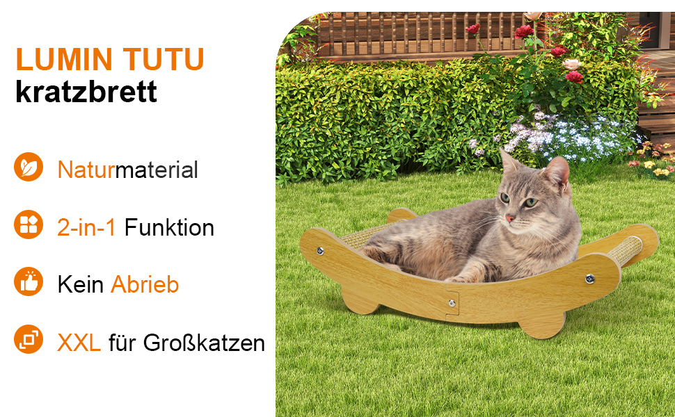 LUMIN TUTU Котячий будиночок 2-в-1: когтеточка та ліжко для котів, 59x34 см, міцний, з натурального льону, без виділення ворсу