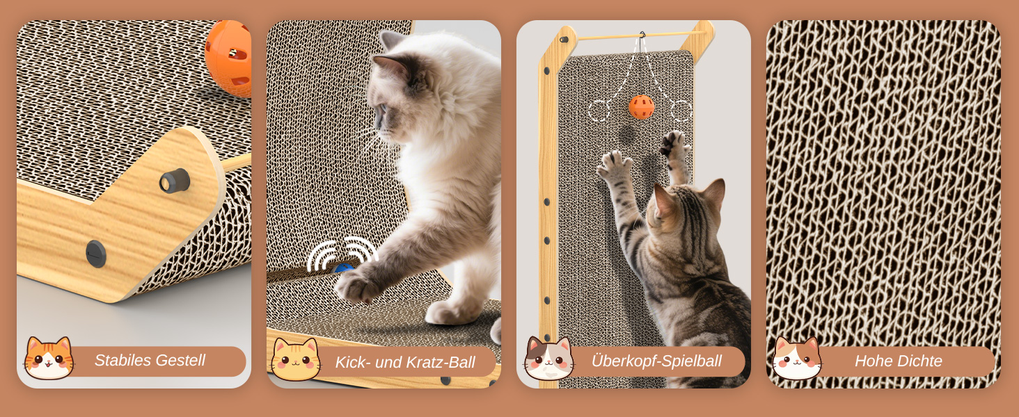 Кігтеточка для котів Dogat L-подібна, 68 см, з м'ячиком, захист меблів, картон