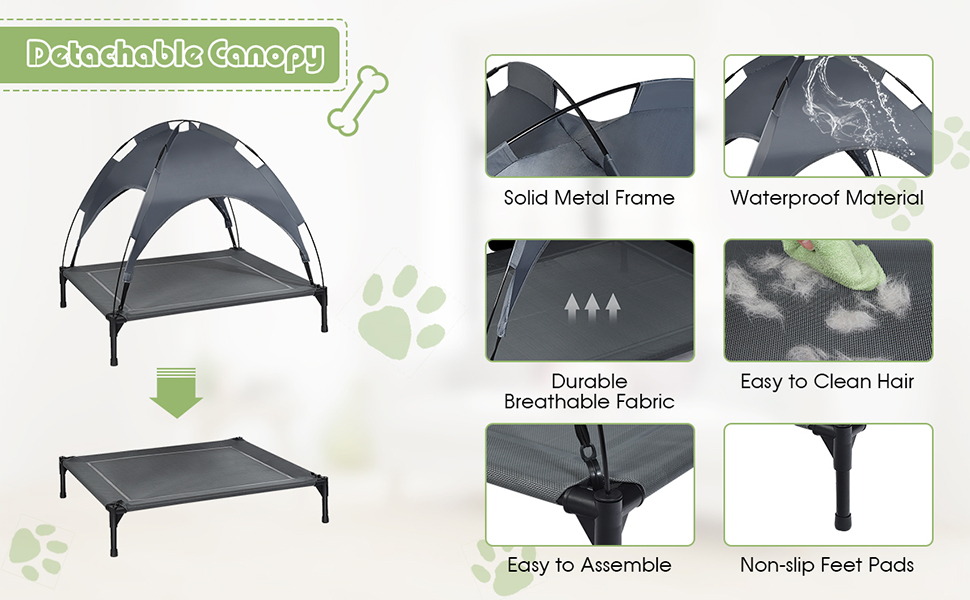 Лежанка для собак Relax4Life з балдахіном, сіра, для дому та саду, до 60 кг, 105 x 87 x 89 см