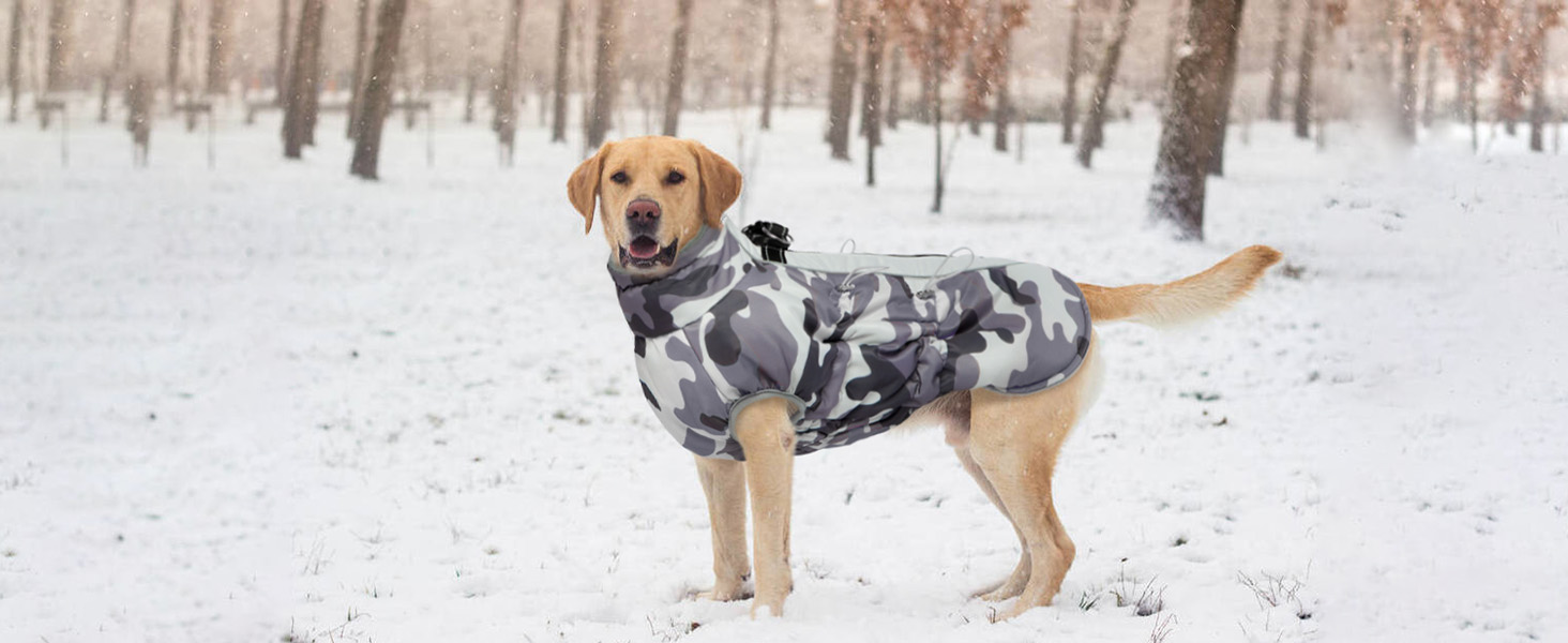 Водонепроникний теплий зимовий одяг для собак - куртка з отвором для шлейки, з відбиваючими смугами, для малих, середніх та великих собак, колір: сірий камуфляж, розмір: S