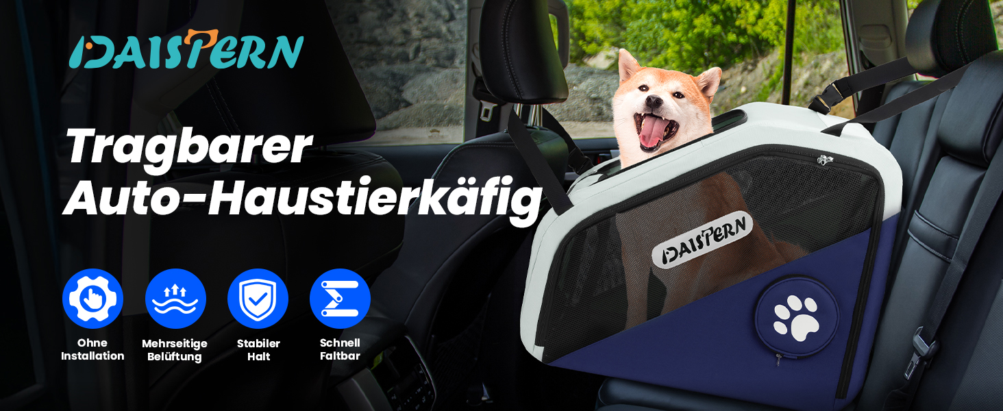 Складана переноска для собак у машину та в подорожі, портативна сумка-переноска для маленьких та середніх собак, швидке складання за 1 хвилину, міцна металева рама, дихаючі сітчасті вікна та зручний доступ (Блакитна)