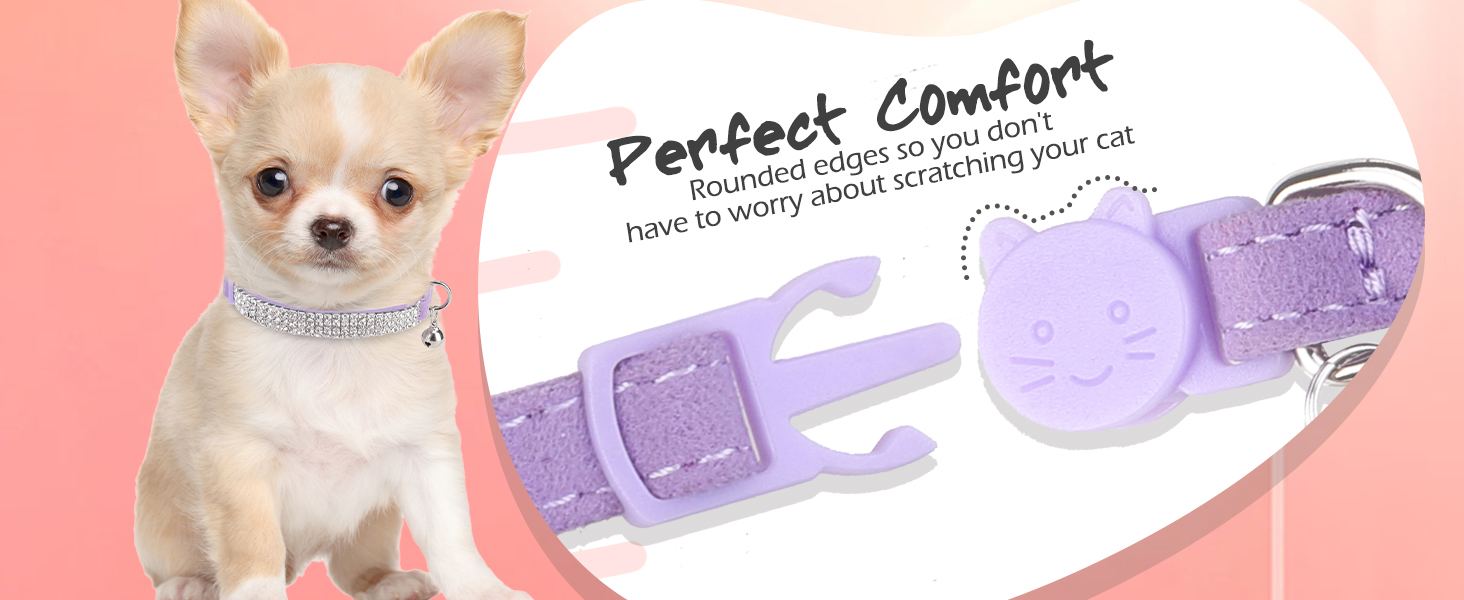 Нашийник для котів ExPawlorer з дзвіночком та стразами, на м'якому оксамиті, регульований, безпечний, для котів та маленьких собак, 2 шт., 9'-12' (Синій та фіолетовий)