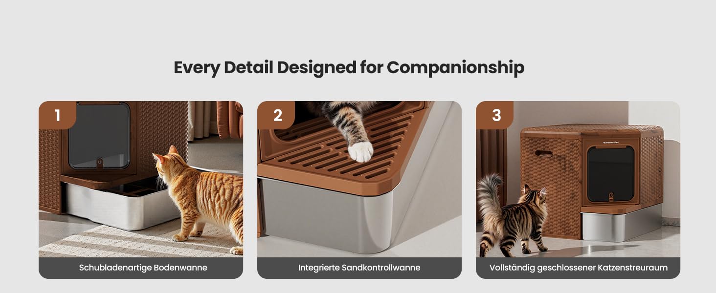 Торгова лоток для котів Gardner Pet з кришкою, великий, з висувним піддоном, сучасний дизайн плетіння ротангу, з фільтром з активованого вугілля, 50 x 50 x 50 см, базова версія
