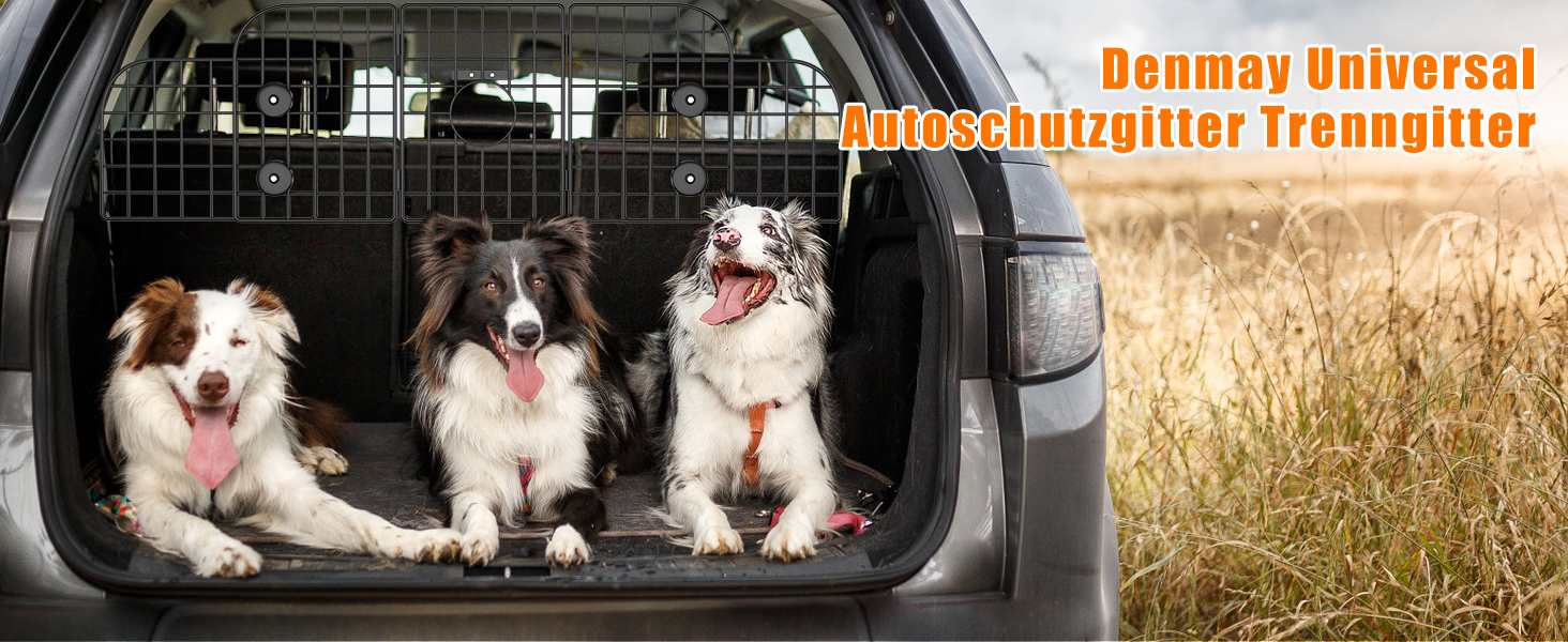 Сітка для собак у машину Denmay, універсальна, 30.7 x 93-150см, регульована ширина, з дверцею, 2 ремені безпеки, чорна