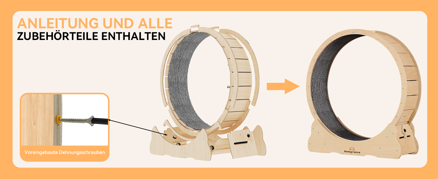 Ляльковий біговий диск для котів Homegroove, 113 см, XL, натуральне дерево, для зниження ваги та здоров'я