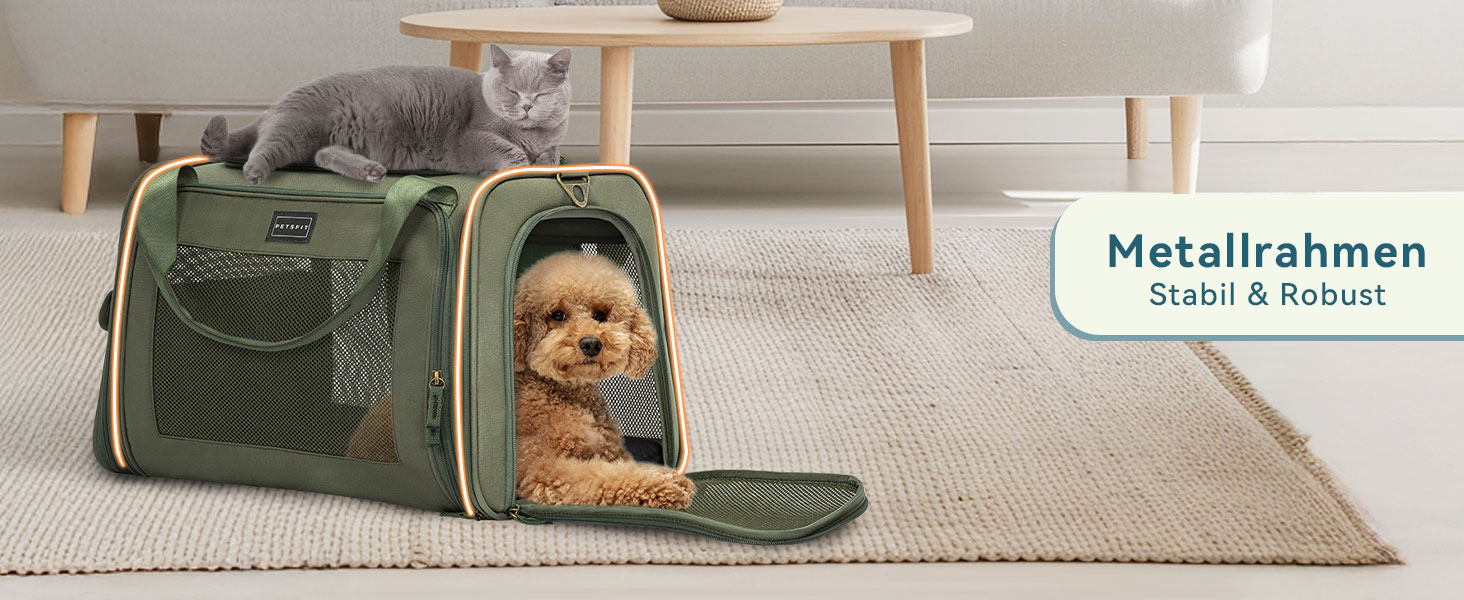 Транспортна переноска для котів та собак Petsfit, складна сумка-переноска, 47L x 30B x 30H см, оливковий колір