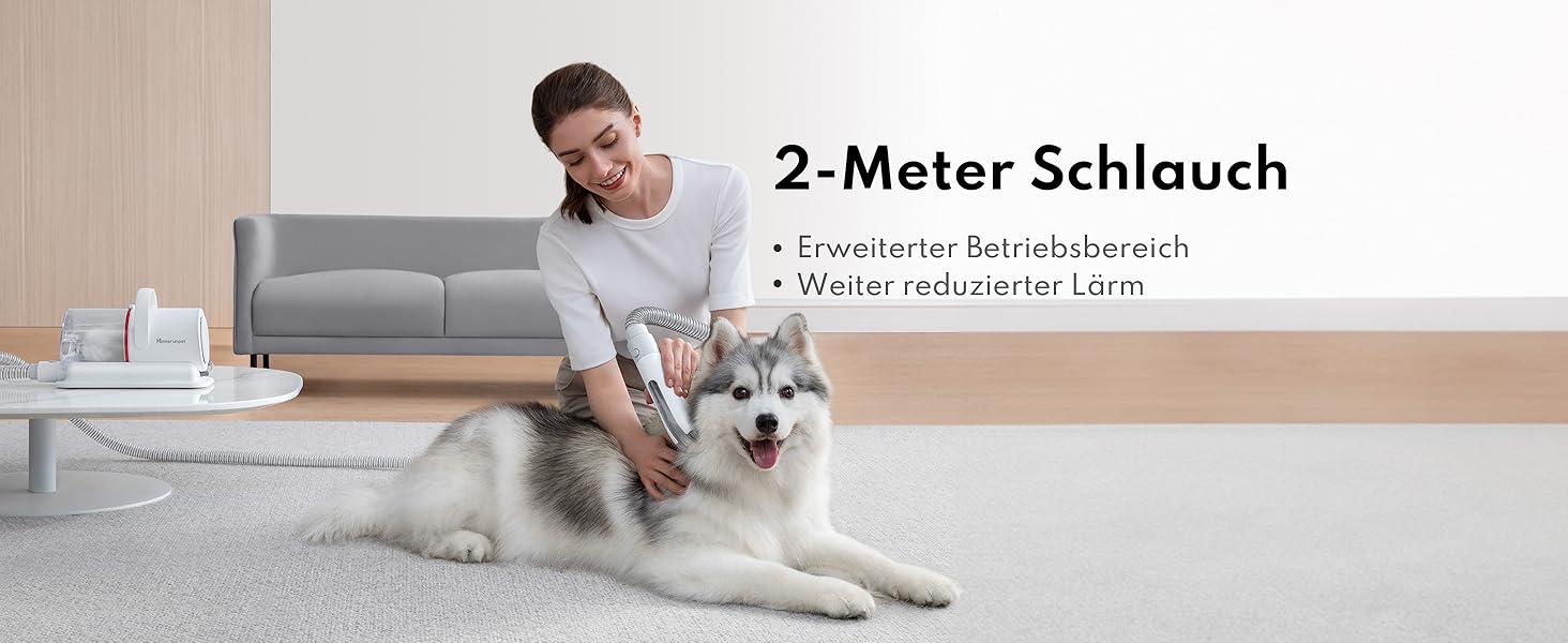 Машинка для стрижки собак Homerunpet з пилососом, тиха та потужна, професійний набір для грумінгу, видалення шерсті для собак та котів, 1.85L, білий