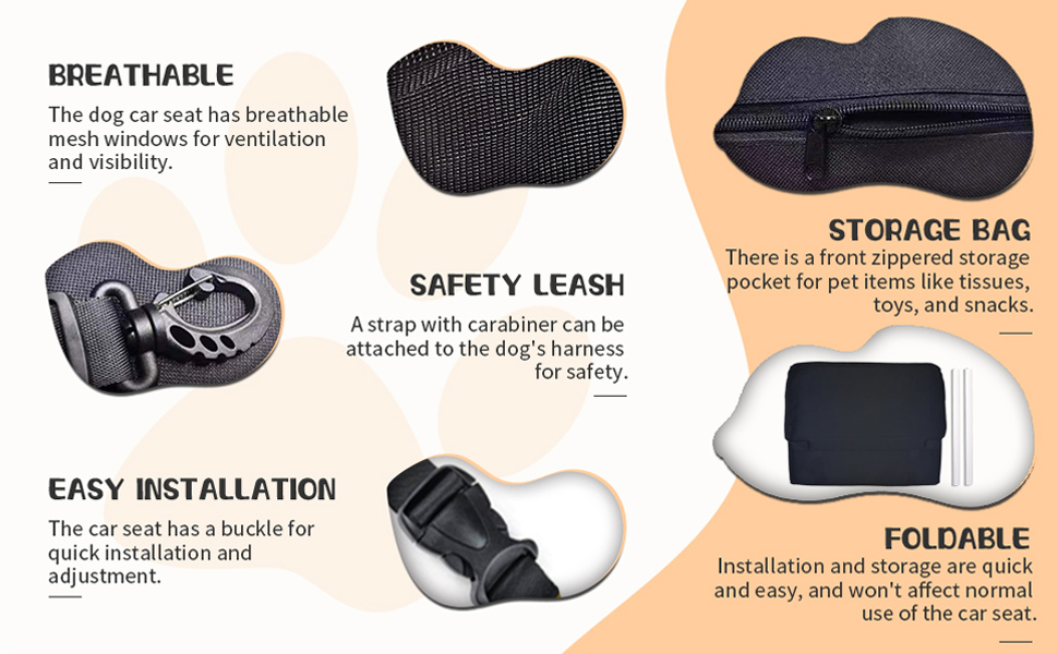 Автомобільний лежак для собак, чорний, 40x32x24 см, Oxford, дихаючий, знімний, для собак та котів