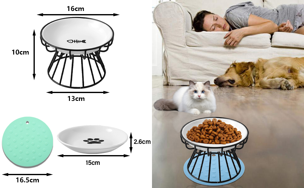 Набір мисок для котів 2 шт. з піднятою платформою, металевий каркас, анти-блювотні миски для котів та кошенят