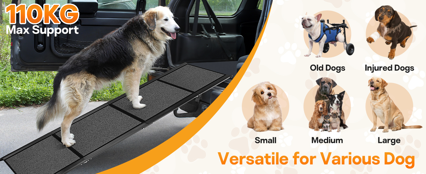 Рампа для собак до автомобіля, складана, до 115 кг, з антиковзким килимком, для позашляховиків та вантажівок, великі та середні породи
