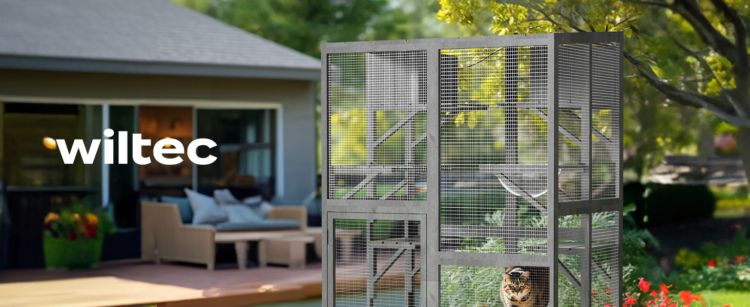 Вольтек (Wiltec) вольєр для котів 116 x 82 x 175,7 см, вольєр для котів з дерева з ПВХ-покриттям, 5 ярусів, для саду, балкону