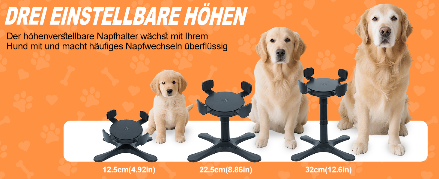 Підставка для годівлі собак, регульована по висоті, миска для води та корму, підвищена, регульована висота 5.5', 9.45', 13.2', стабільна та неслизька, для малих, середніх та великих собак, чорна