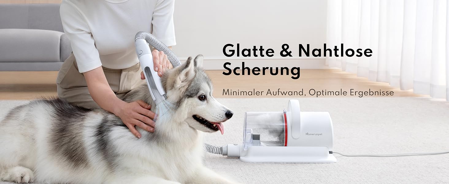 Машинка для стрижки собак Homerunpet з пилососом, тиха та потужна, професійний набір для грумінгу, видалення шерсті для собак та котів, 1.85L, білий