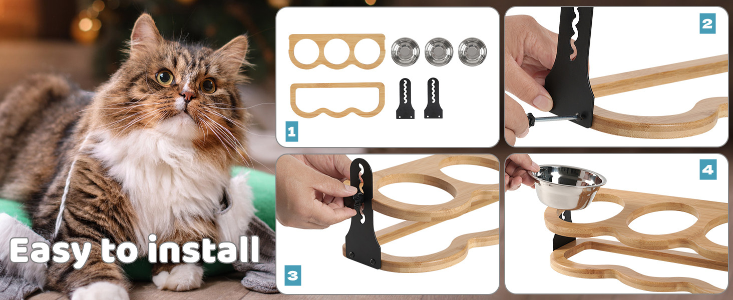 Набір мисок для котів та цуценят 3 шт. з регульованою висотою - Ергономічна годівниця з нержавіючої сталі