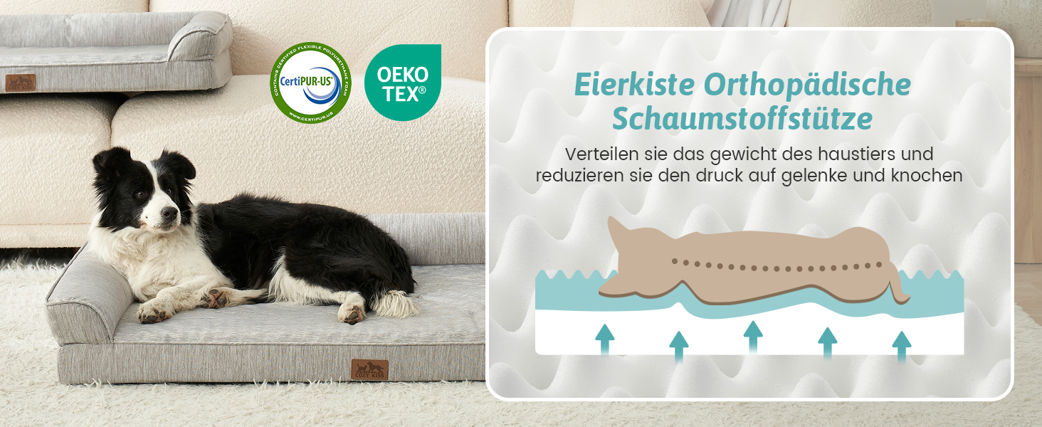 Ортопедичне ліжко для собак COZY KISS XL, 107x76x18 см - ліжко для великих собак з яйцеподібною піною та знімним чохлом