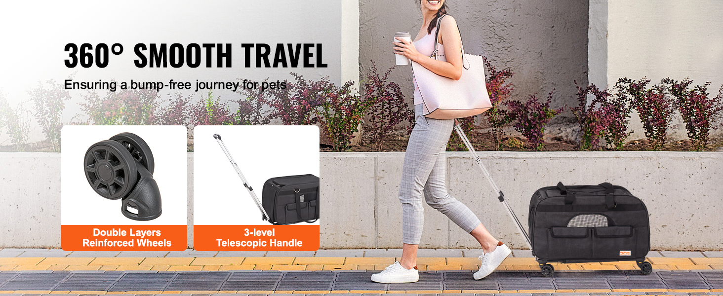 Тролей для собак VEVOR, 15.8 кг, чорний. Зручний рюкзак-переноска для собак, 600D Oxford, 4 колеса, для подорожей та вигулу