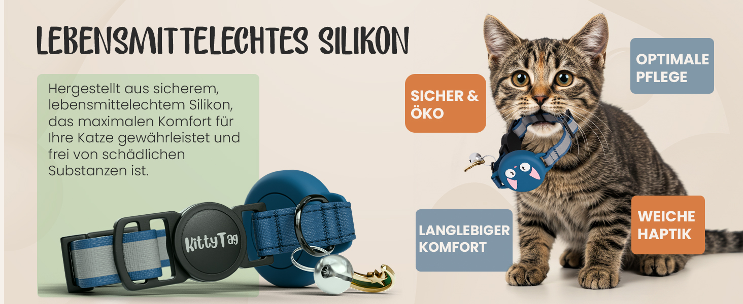 Нашийник для котів KittyTag з аксесуарами, сумісний з Apple Airtag, світловідбиваючий та світосвітний, GPS, захист від задушення, регульований (темно-синій)