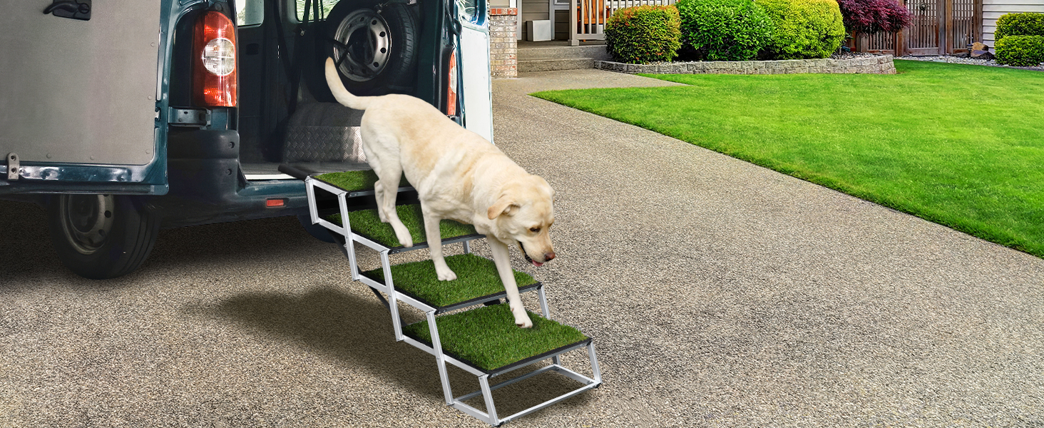 Східці для собак SDLDEER в автомобіль, 4 сходинки, складна рамка, допомога для завантаження, сумісні з усіма авто, регульована висота, вантажопідйомність до 80 кг, висота 64-68 см