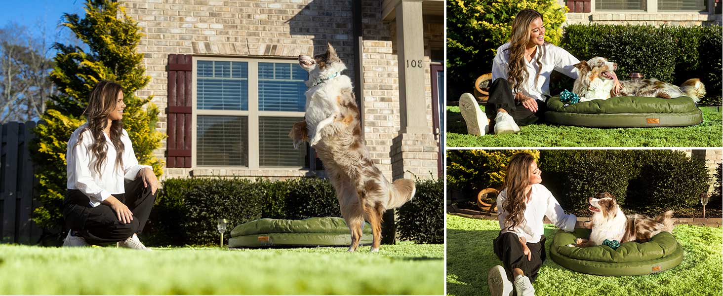 Ортопедичне ліжко для собак ClevaHome, кругла форма, водонепроникне, з двошаровою підкладкою, антиковзаюче, знімний чохол, оливковий колір, розмір L