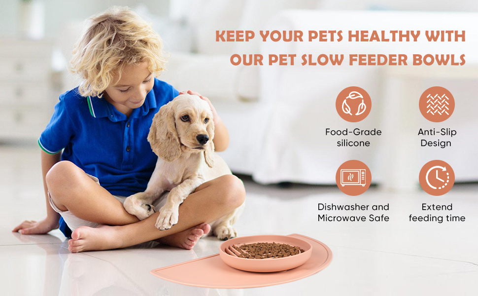 Силіконова миска для собак Slow Food, проти блювоти, не ковзає, рожева