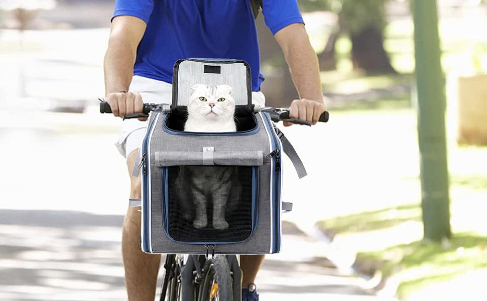 Рюкзак-переноска для собак на велосипед, розширювана сумка-рюкзак для тварин, легка складана переноска з 4 входами