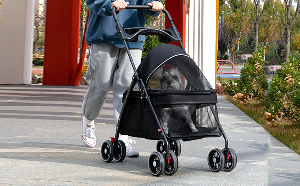 Дитяча коляска для домашніх тварин (собаки, коти), складна туристична коляска, коляска-біговик для котів та собак з підстаканником, регульованим капюшоном та великим кошиком, 1 комплект