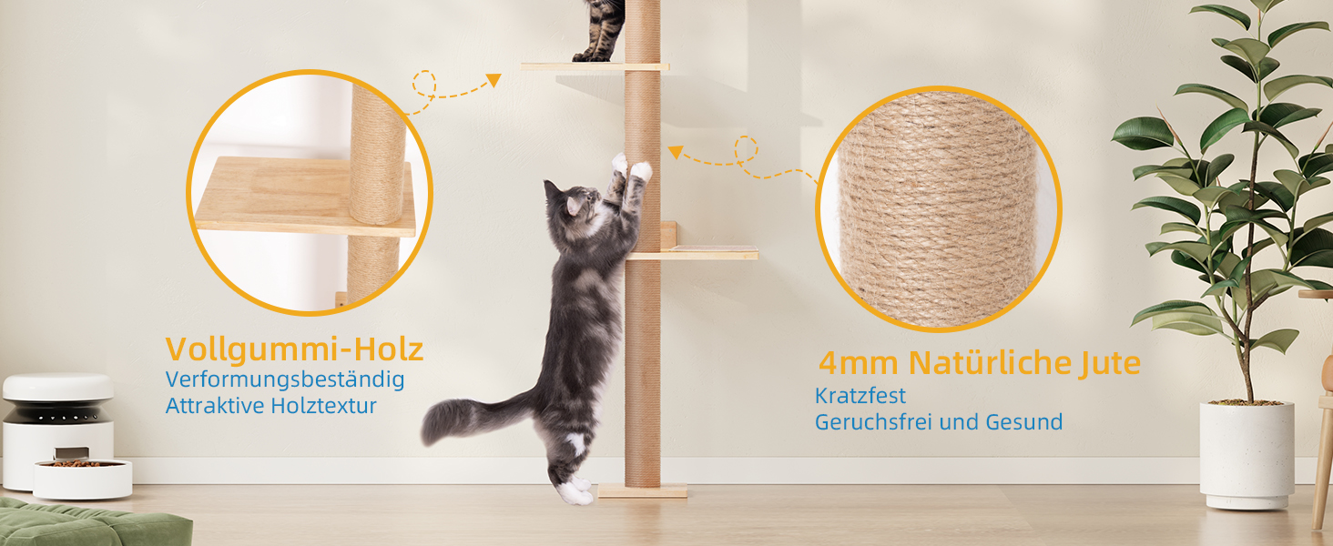 Багатоярусна кігтеточка-стінка для котів з 5 сходами, 5-ярусні полиці для відпочинку та ігри, з міцними кігтеточковими стовпчиками, з антиковзними килимками, для великих котів