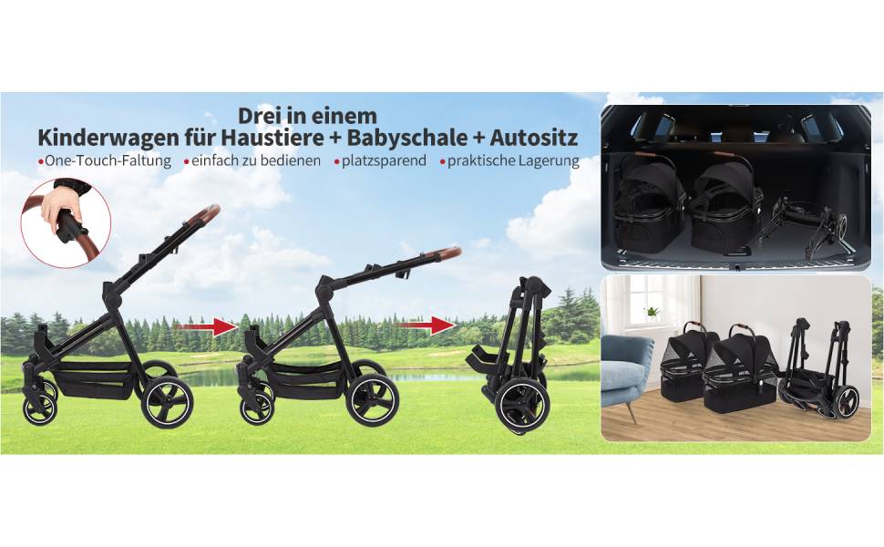 Візок для собак Zstar: двомісний, чорний, складний, з сумками для тварин (до 15 кг кожна)