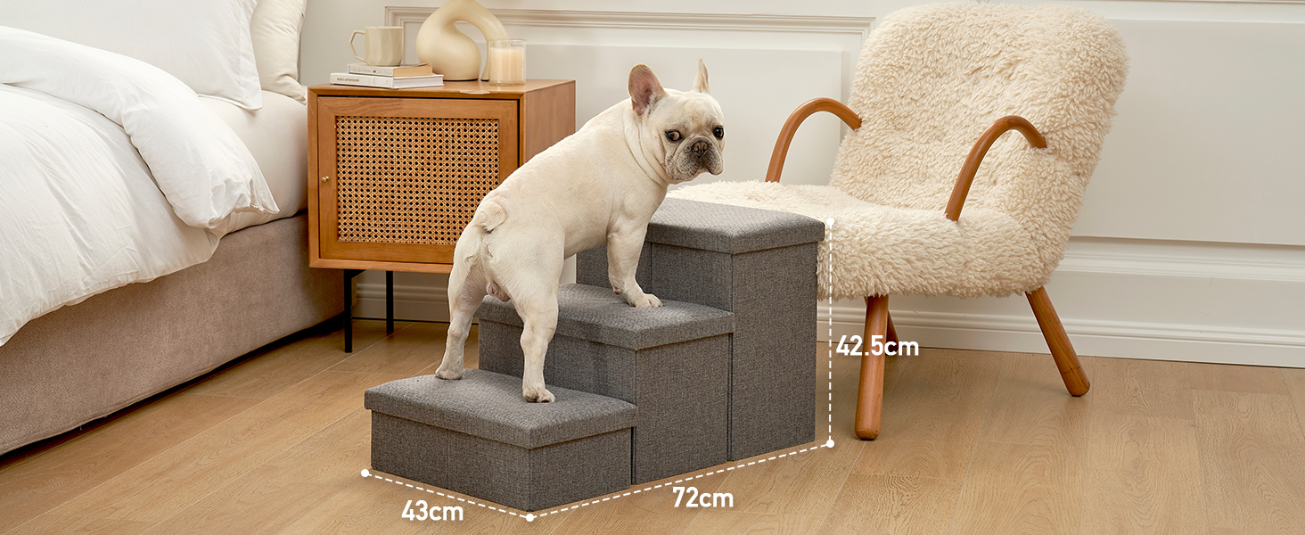Сходинки для собак маленьких порід зі зберіганням, широкі, складані для ліжка та дивану, з неслизьким покриттям, вологостійкі (сірий, 43x97x56см, 4)