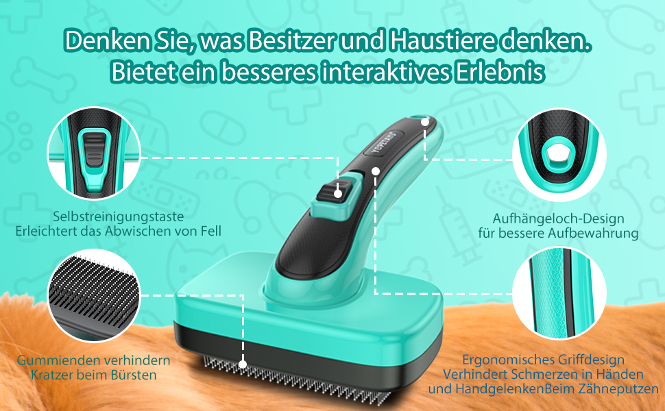 Щітка для собак, котів та інших домашніх тварин, самоочисна, проти підшерстка та розпушеного хутра, зменшує випадіння шерсті, делікатна до шкіри, для великих, середніх та маленьких собак та котів, зелена