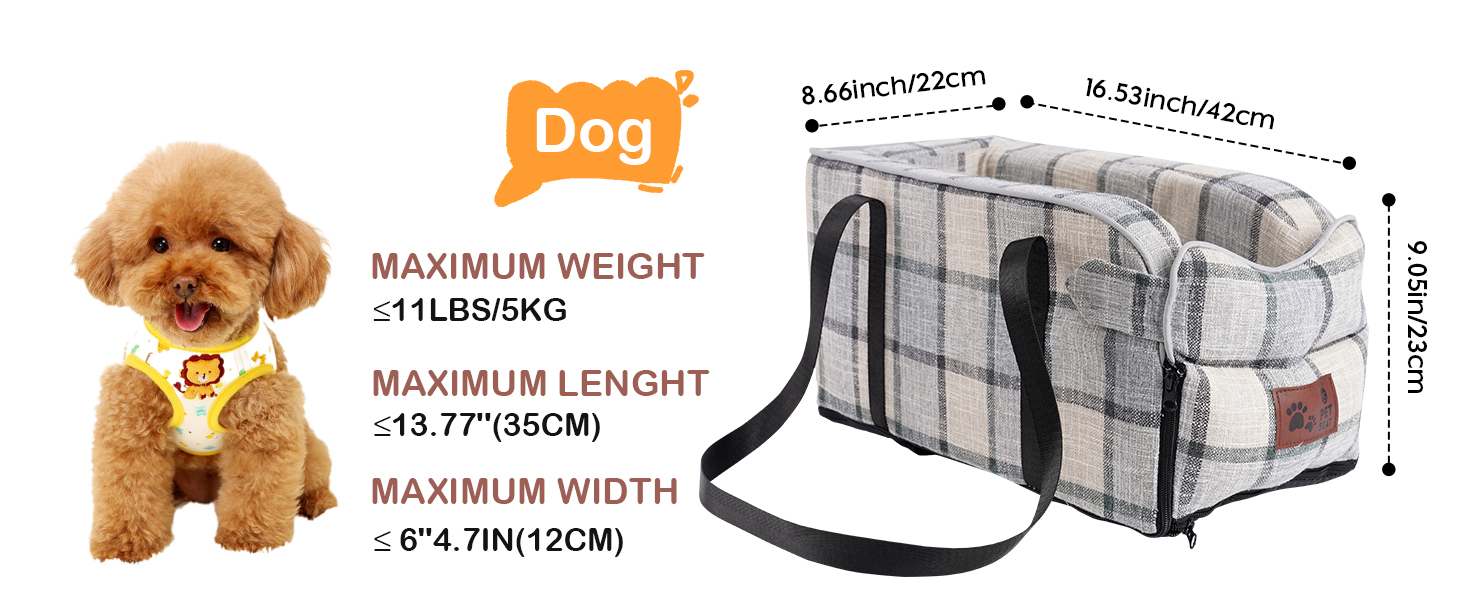 Автокрісло для собак та котів, середньої консолі, стабільне, з ременем, знімний, миючий, для собак та котів середніх порід до 6 кг (у клітинку)