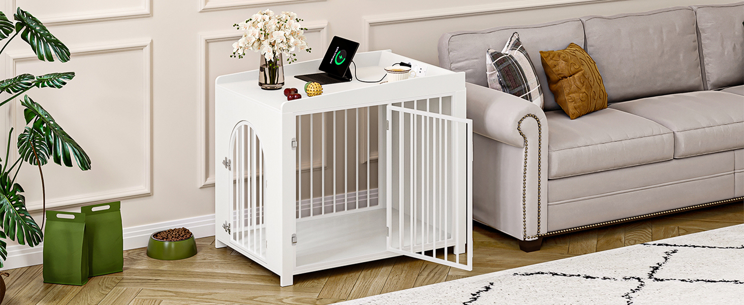 Сучасна собача будка Hzuaneri з USB та розеткою, 2 двері, 90x63x79 см, біла