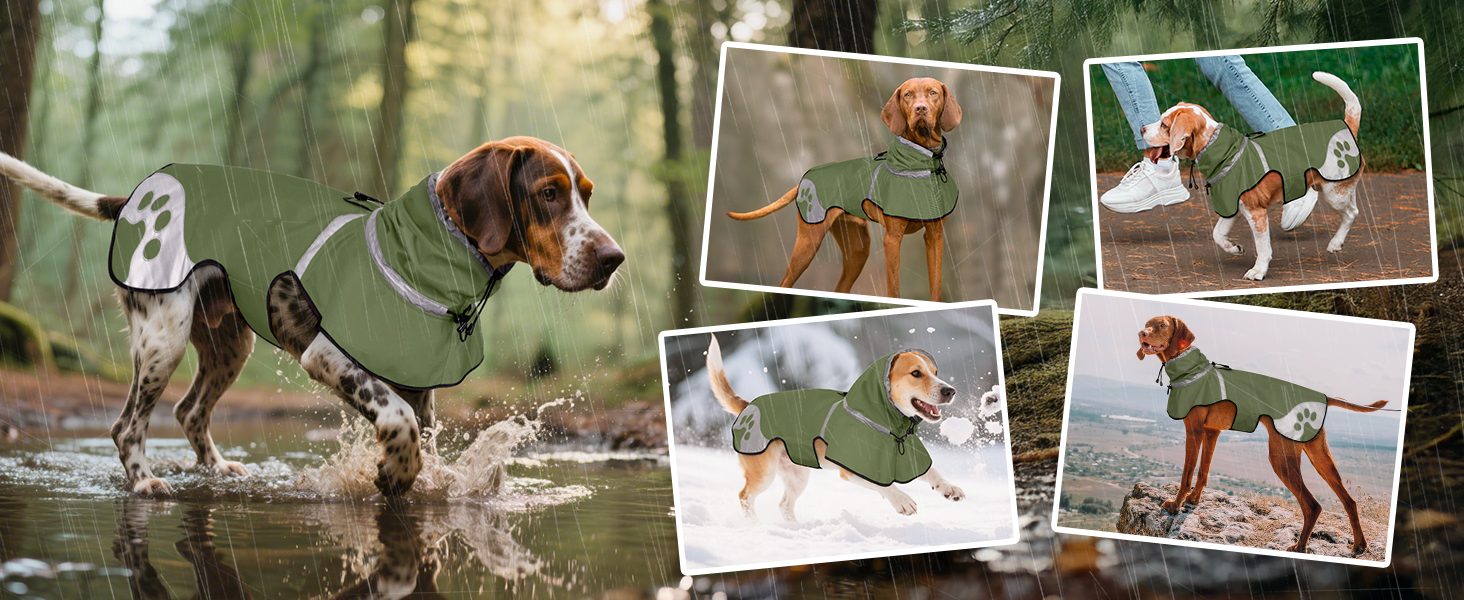 Водонепроникний дощовик для собак, дощова куртка з відбивачем, XL, армійсько-зелений