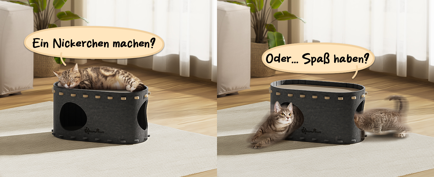 Кігтеточка-будиночок для котів DownyPaws з фетру, 2-ярусна, 50 x 33 x 50 см, сірий (1 шт.)