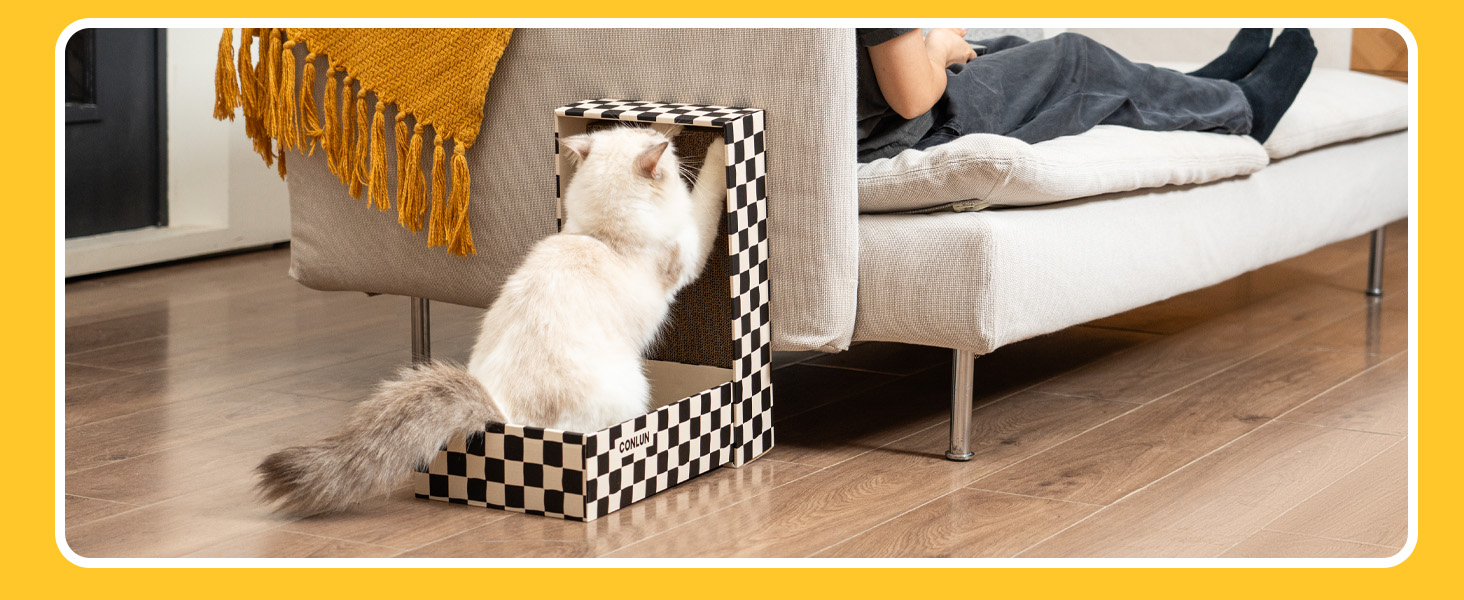 5-Piece Cat Scratch Box Set from Conlun: Large, Double-Sided Design, Interactive Openings, Durable Scratch Pad, Furniture Protector (White)