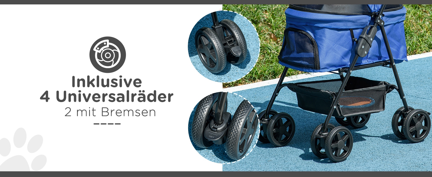 Візок для собак PawHut - зручний бугі для тварин з функцією складання. Ідеальний для маленьких собак та котів. Оксфордський синій, 67 x 45 x 96 см