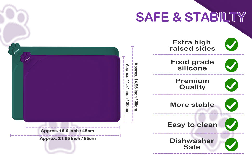 Водонепроникний килимок для годування домашніх тварин з високими бортиками, 55 x 38 см, силіконовий, нековзний, для собак, котів, запобігає розливу води (фіолетовий, 30x48 см)
