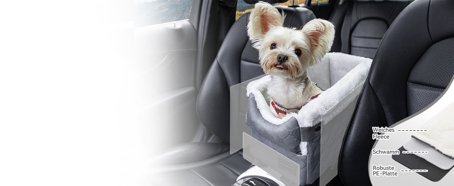 Автокрісло для собак PETSFIT - середньою консоллю, для маленьких собак до 4 кг, сірий колір