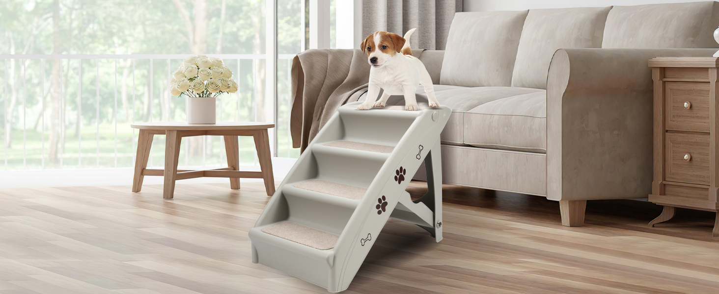 Сходинка для собак Vigevee: складана, 4 ступені, 48.5 см, до 75 кг, з антиковзним покриттям для собак та котів