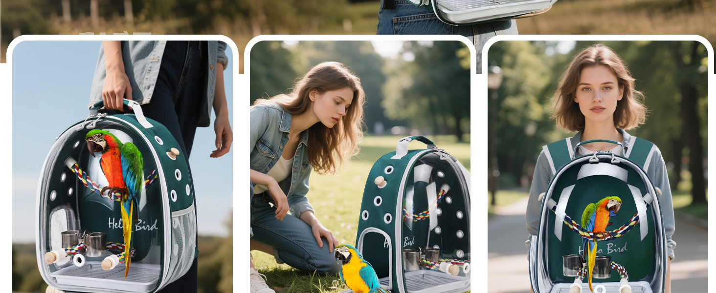 Рюкзак для птахів PETCUTE з дерев'яною жердкою: переноска, транспортна сумка для папуг, сіра