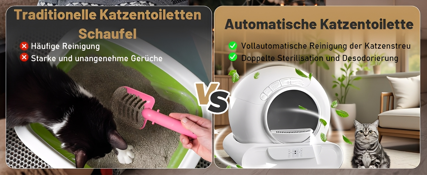Автоматичний лоток для котів великого розміру з самоочищенням, 65л + 9л, з керуванням через додаток, низький вхід, видалення запаху, для кількох котів